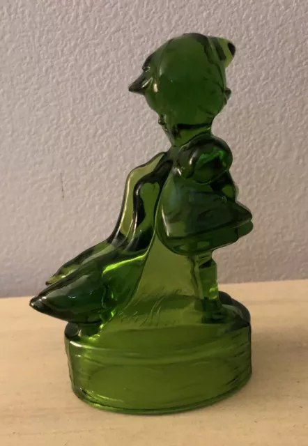 L.E. Smith Green Glass Goebel Girl W/ 2 Geese Figurine