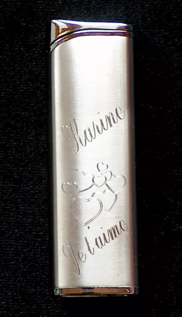 superbe briquet gaz rechargeable femme gravé amour je t'aime + prénom au choix