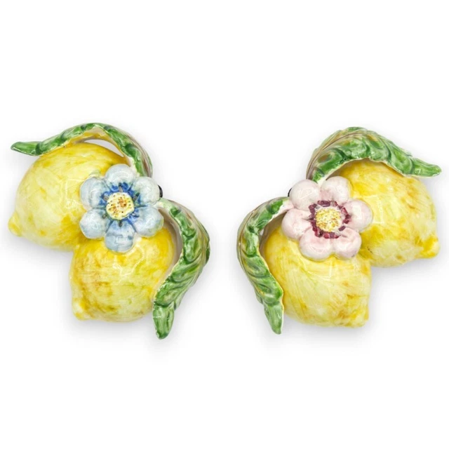 Composizione da parete con limoni, foglie e fiori in ceramica Caltagirone, h 7 e