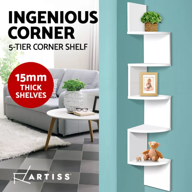 Artiss Wall Shelf Corner Floating Display Shelves Bookshelf White Rack 5 Tier