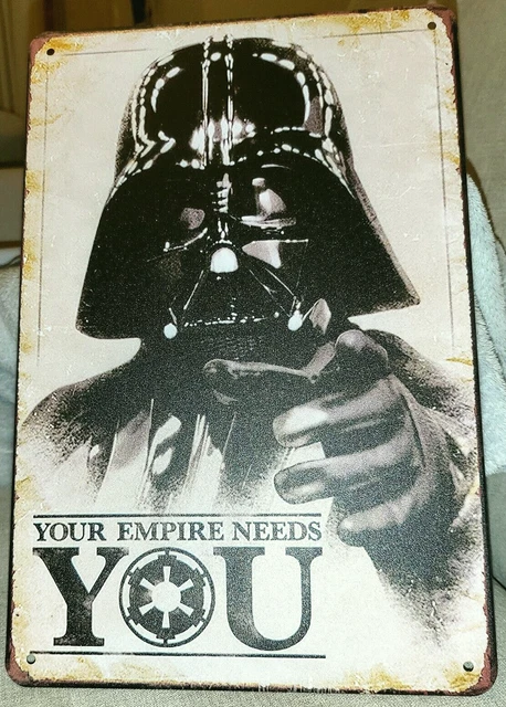 Darth Vader Metal Sign Star Wars Man Cave Space Trek Your Empire Needs You Black