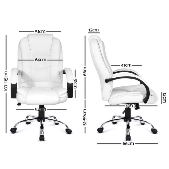 Artiss Office Chair Computer Chairs Executive Premium Padded PU Leather White 2