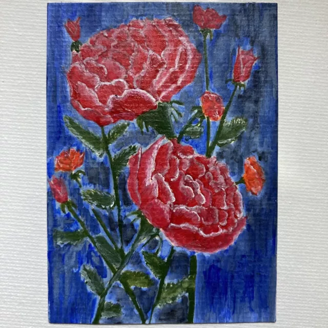 ACEO ORIGINAL PAINTING Mini Collectible Art Card Mini Signed Flowers Red Roses