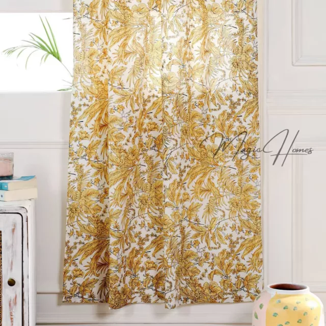 2 Panel Curtain Set Leaf Floral Window Curtains Semi Sheer Cotton Blackout Panel