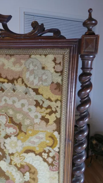 Antique Victorian Mahogany Fire Screen Needlepoint 3