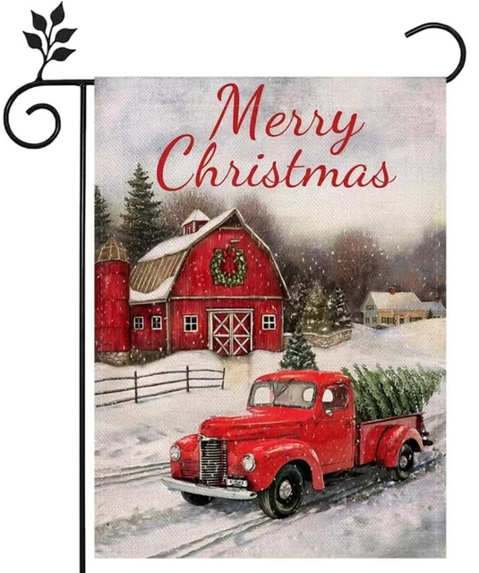 Decorative Merry Christmas Garden Flag Red Truck Double Sided Seasonal 12x18