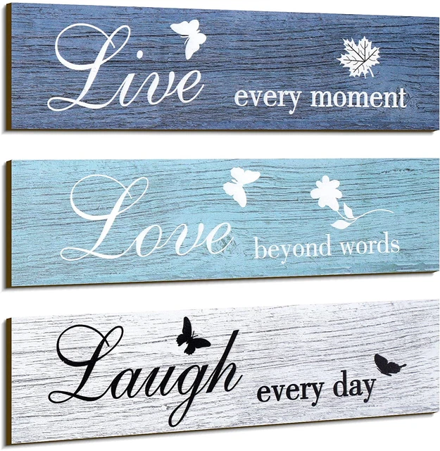 3 Pieces Rustic Wood Sign Wall Decor Live Love and Laugh Quote Sign Farmhouse Wa