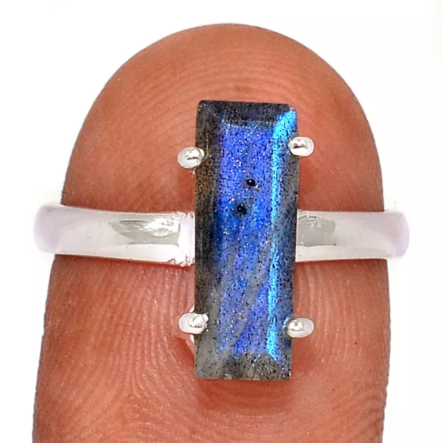 Faceted Natural Labradorite - Madagascar 925 Silver Ring Jewelry s.8 CR38578