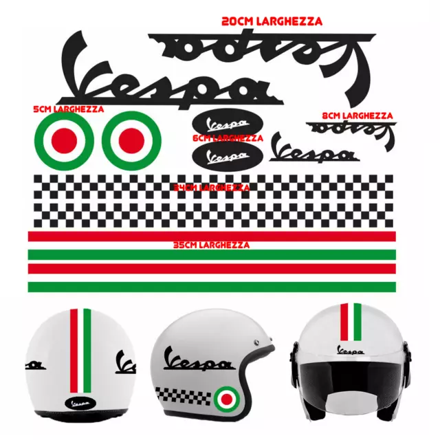 ADESIVI CASCO VESPA - Nero - Kit Strisce Bandiere Italia Cerchio Helmet VINILEAD