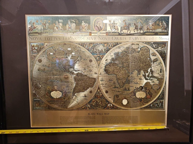Blaeu Wall Map of Old and New world Framed Gold Foil  21"x17" (Read Below)