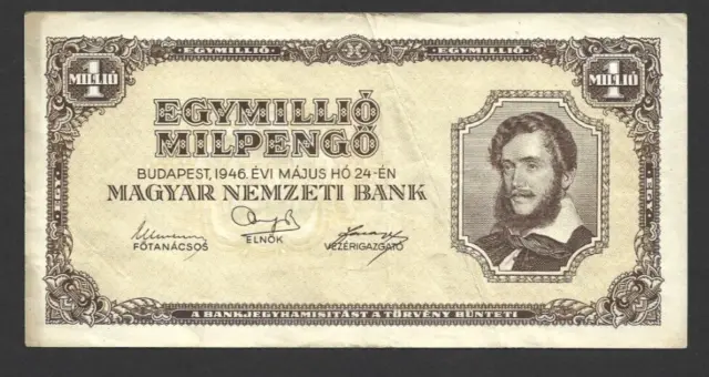 1 Million Milpengo Very Fine Banknote From  Hungary 1946 Pick-128