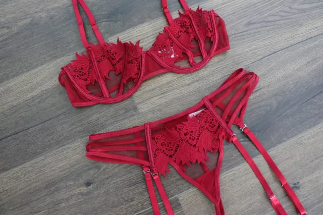 Sexy Wine Red Plus Size 8-22 Lace Sheer Bra Underwear Panties Lingerie Set  Big