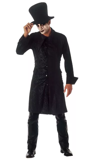 Mens Long Black Coat and & Big Hat Halloween Dark Clown Costume Outfit New M XL