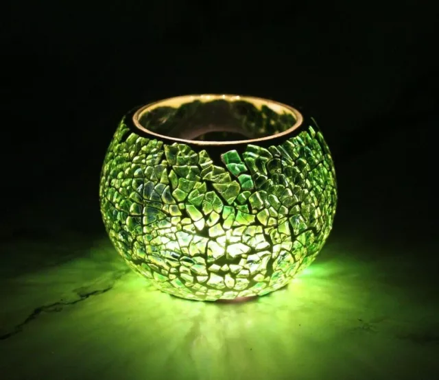 Handmade Marroquí Mosaico Vidrio Verde Té Luz Único Vela Soporte Bol