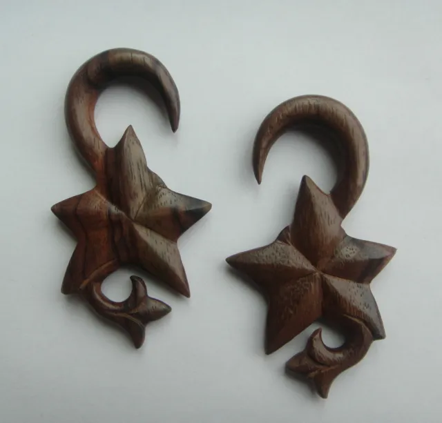 Pair Organic Sono Wood Star Flower Tribal Floral Spirals Talon Ear Plugs Gauges
