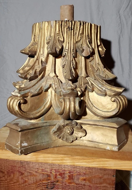 Antique Decorative Architectural Salvage Carved Oak Column Capital