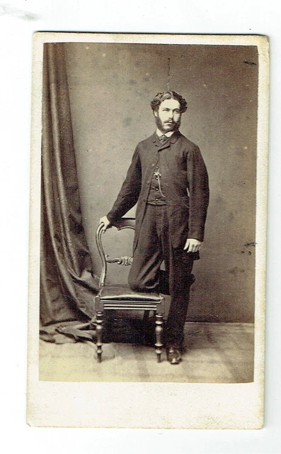 Victorian cdv photo bearded man knee on chair Chatham photographer Victorian cdv photo bearded man knee on chair Chatham photographer