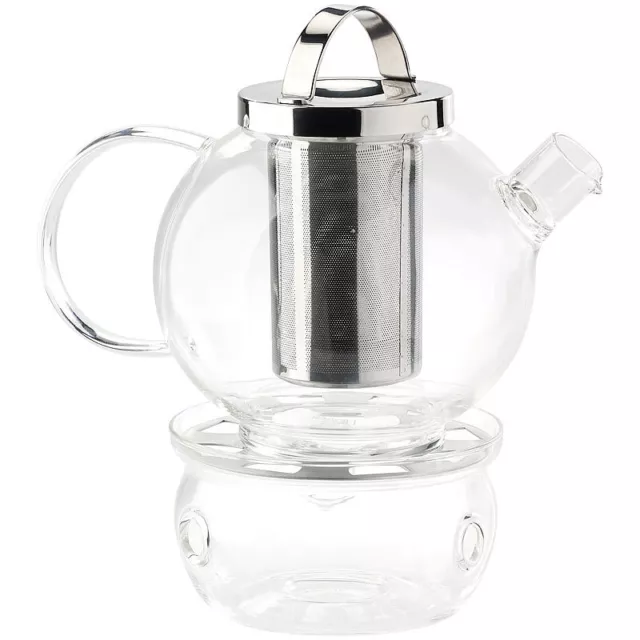 Cucina di Modena Tee-Set aus Glaskanne (1,5 l) mit Edelstahl-Sieb und Stövchen