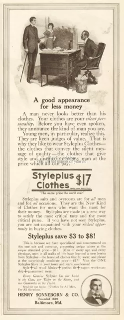 1914 Henry Sonneborn Baltimore MD Styleplus Men's Suit Vintage Clothing Style Ad