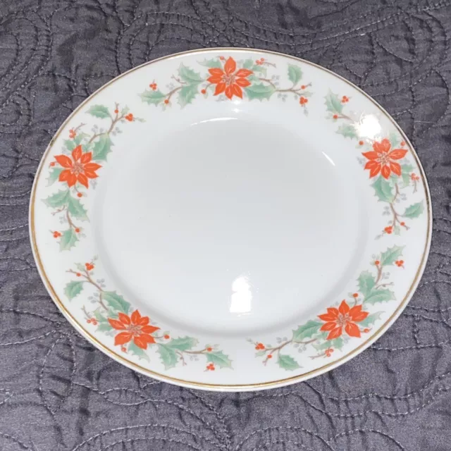 Vintage Trisa Fine China 7.5” Salad Plates Pattern 1693 - Poinsettias & Holly