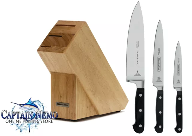 Tramontina 4Pc Brasilia Wooded Knife Block Set Cooks Kitchen Knives 38099/330