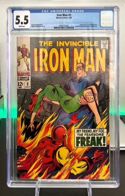 1968 Marvel Comics - Invincible Iron Man #3 - Cgc 5.5 White Pages - The Freak