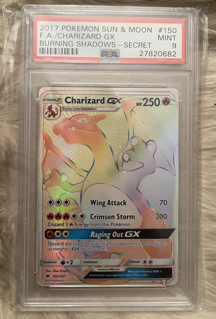 Pokemon Charizard GX secret-rare Rainbow Holo 150/147 Burning Shadows PSA 9 Mint