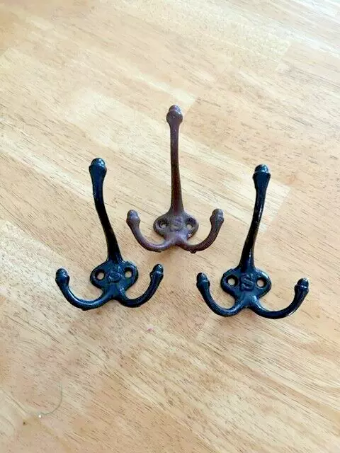 3 Vintage Cast Iron Coat Hooks Farmhouse Rustic