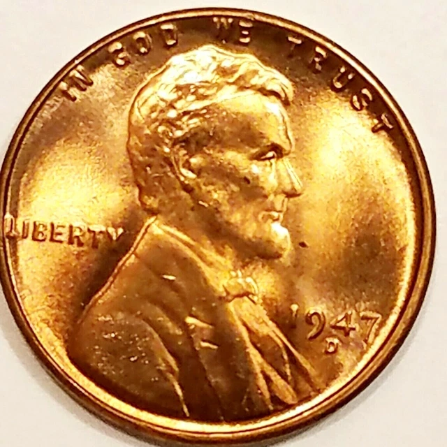 1947-D, Lincoln Wheat Cent Penny Beautiful Red, B U, Choice + Nice From OBW Roll