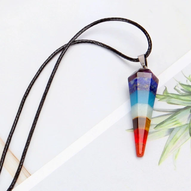 7 Chakra Natural Crystal Pendulum Quartz Stone Pendant Healing Gemstone Necklace 6