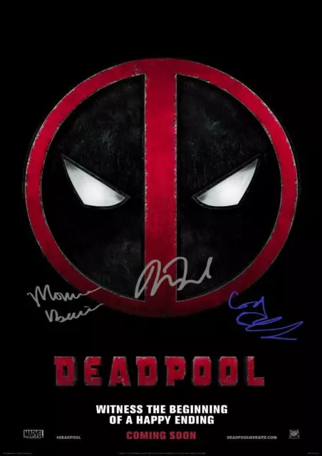 DEADPOOL CASTX3 PP SIGNED PHOTO POSTER 12" X 8" Ryan Reynolds Morena Baccarin