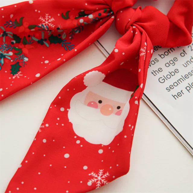 Christmas Hair Rope Bows Hair Scrunchies Long Ribbon Santa Claus Pattern
