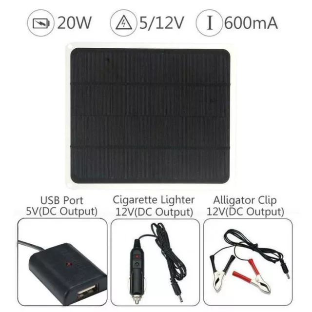 20W Watt Solar Panel Kit Trickle Charger 12V Battery Charger for RV Boat Car 3