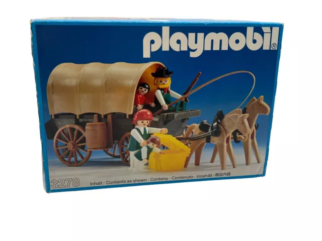 Playmobil 3278 Planwagen mehr Zubehör mit OVP Figuren Pferde Selten Retro