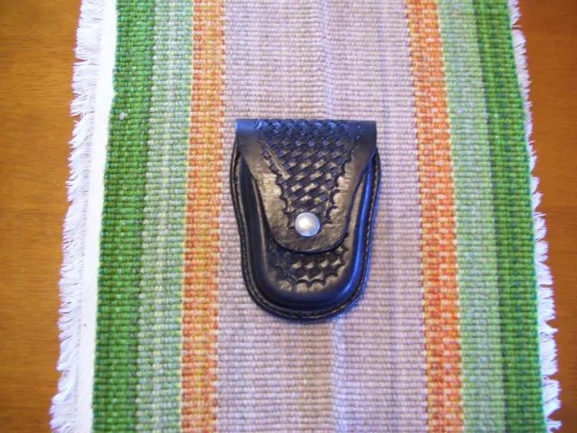 L&A Leather Black BW Leather Hinged Chain Handcuff Case Pouch Holster Carrier