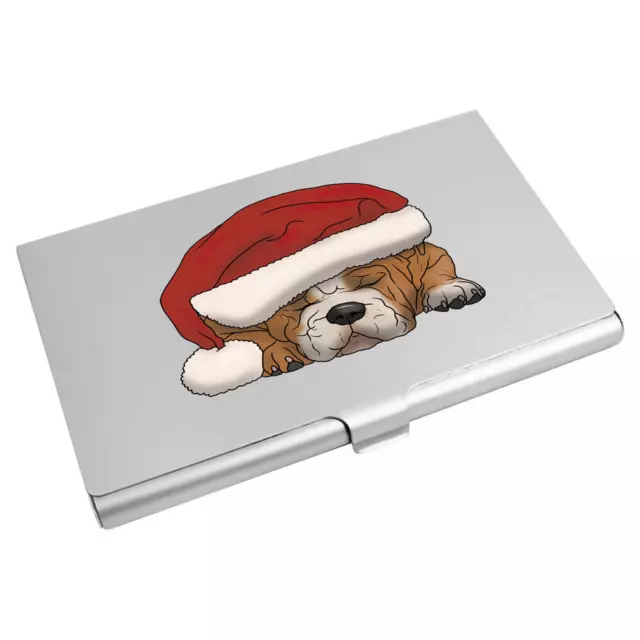 'Santa Sleepy Bulldog' Business Card Holder / Credit Card Wallet (CH00040442)