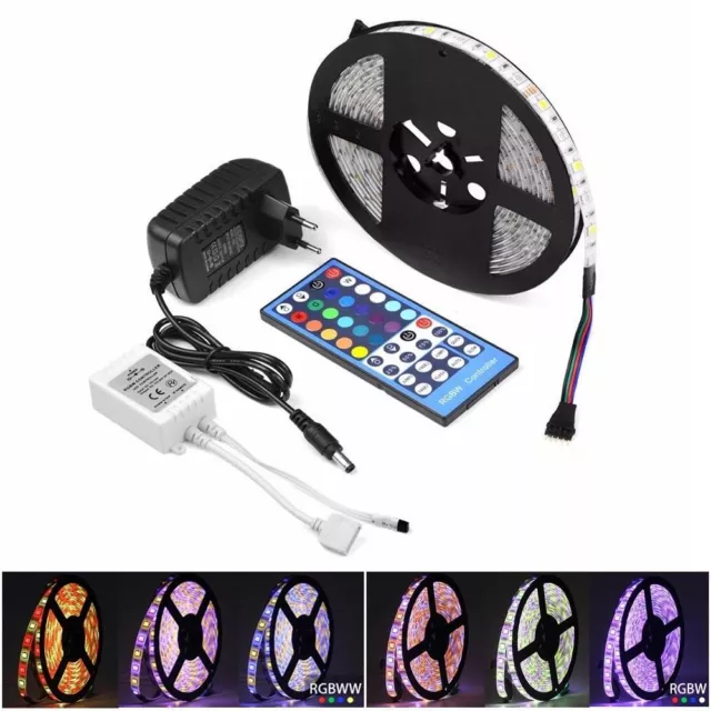 5m 10m 5050 RGBW RGBWW LED Strip Rope Lights 40Key Remote 12V Power adapter 12v