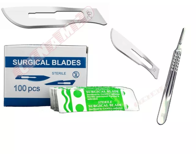 Scalpel Blade #20 + #22 + Handle #4 100 Pcs 50/50 Dermaplaning Surgical Dental