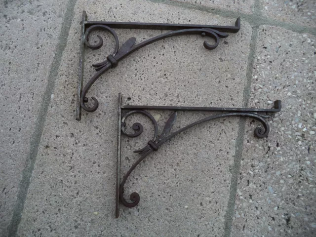 Pair Antique hand made Iron ornate Shelf Brackets