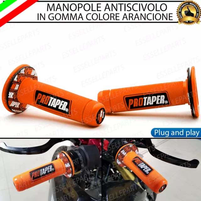 Manopole Manubrio Moto Cross Arancione Gomma Per Aprilia Rx 50 2004 Entry-Mini