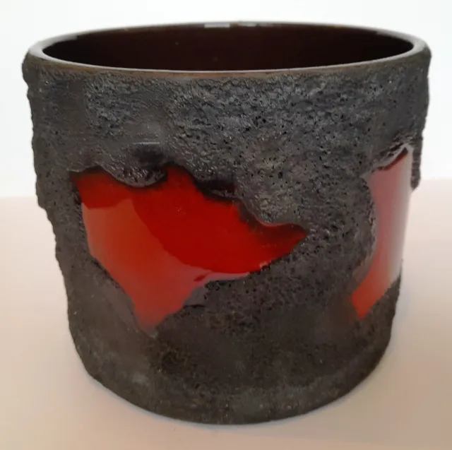 Mid Century West German fat lava ceramic planter plant pot black red