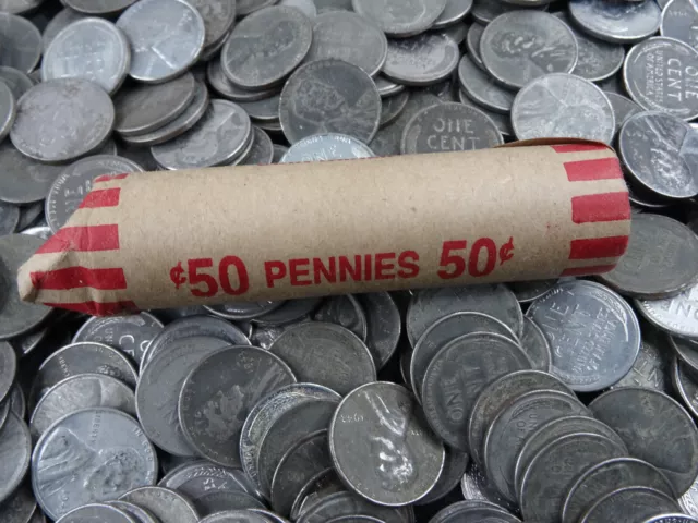 1943 Lincoln Steel Cents Roll of 50 Coins WWII Penny Collection US Mint No Rust