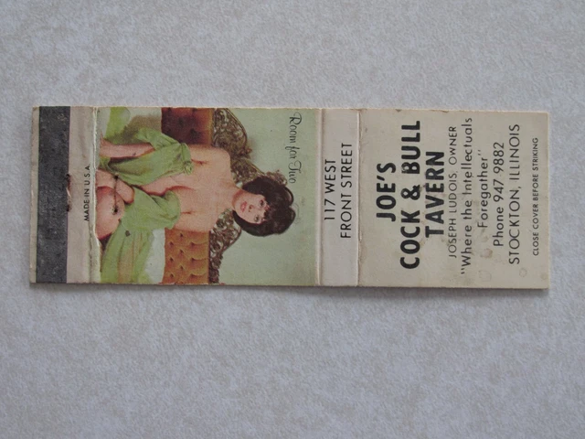 k107 Vintag Matchbook Cover Girlie Joe's Cock & Bull Tavern Stockton IL Illinois
