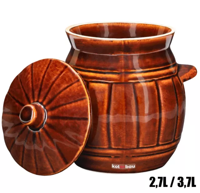 KOTARBAU® Keramik Gärtopf Gurkentopf mit Deckel Sauerkrauttopf Tontopf 2,7/ 3,7L