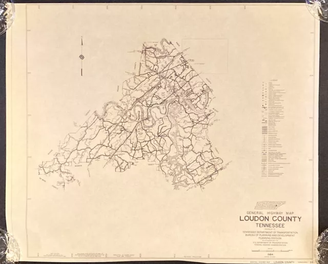 VINTAGE 1984 GENERAL Highway Map Loudon County TN Dept of Trans 18” x ...