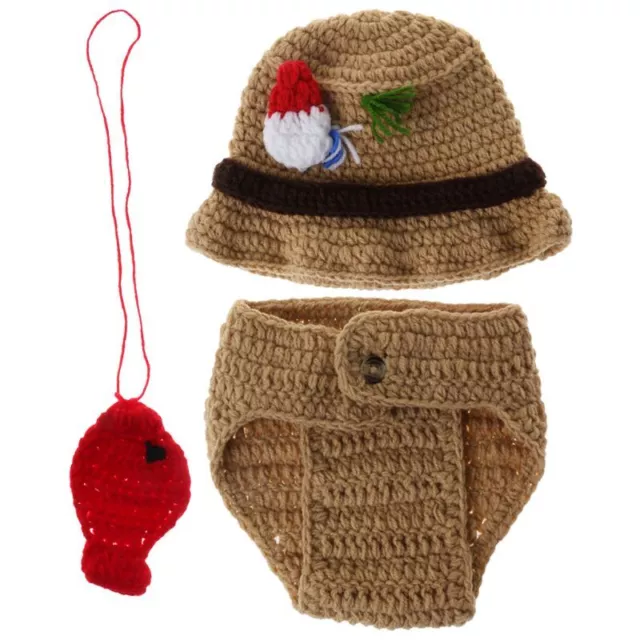 1 Set Baby Costume Fisherman Hat Trousers Pendant Crochet Knitted Woolen Cute Fu