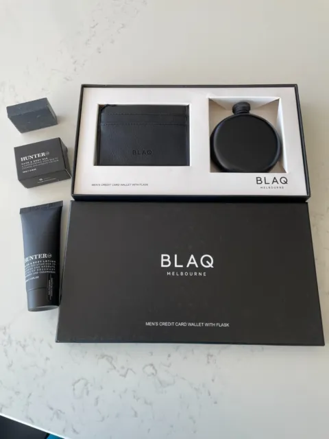 Blaq Bottle Flask & CC Holder in Black Gift Boxed + Hunter Body Lotion + Soap