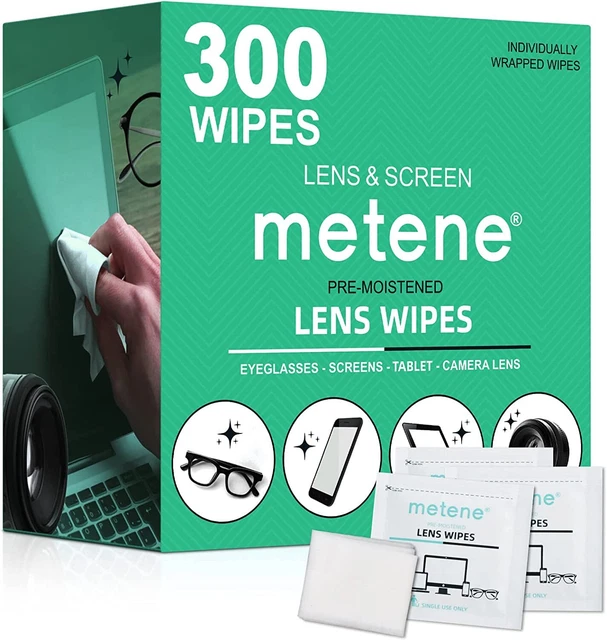 Toallitas limpiadoras para lentes Metene, 300 prehumedecidas y envueltas individualmente...