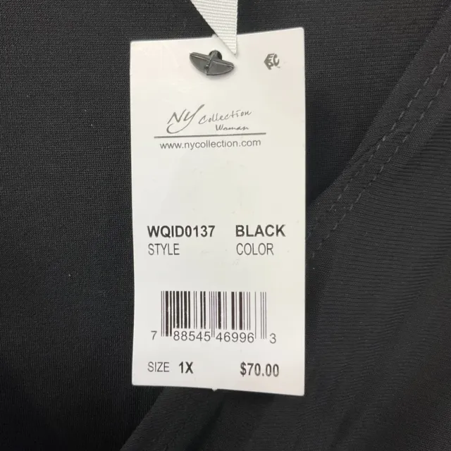Ny Collection Long Sleeve Midi Dress Womens Size XL Black V Neck Ruffle Waist