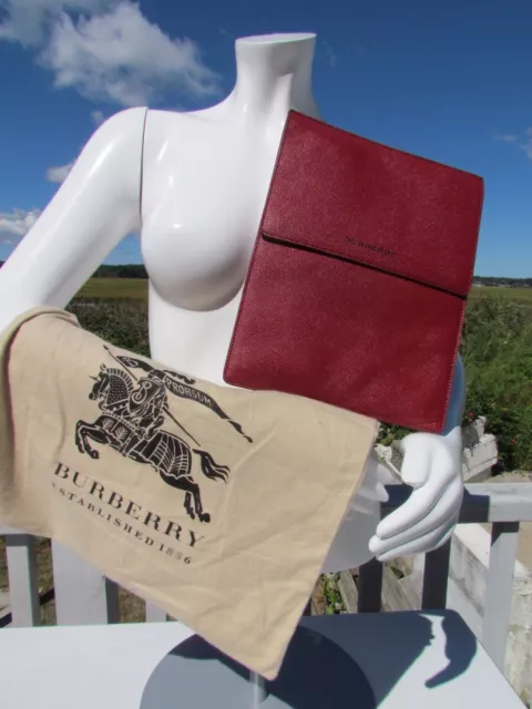 NEW BURBERRY iPad London leather case cover Italy $350 cherry red tablet sleeve
